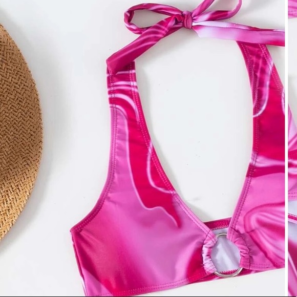 3 piece hot pink tie dye swirl bikini swimsuit & beach skirt size small - Picture 5 of 7